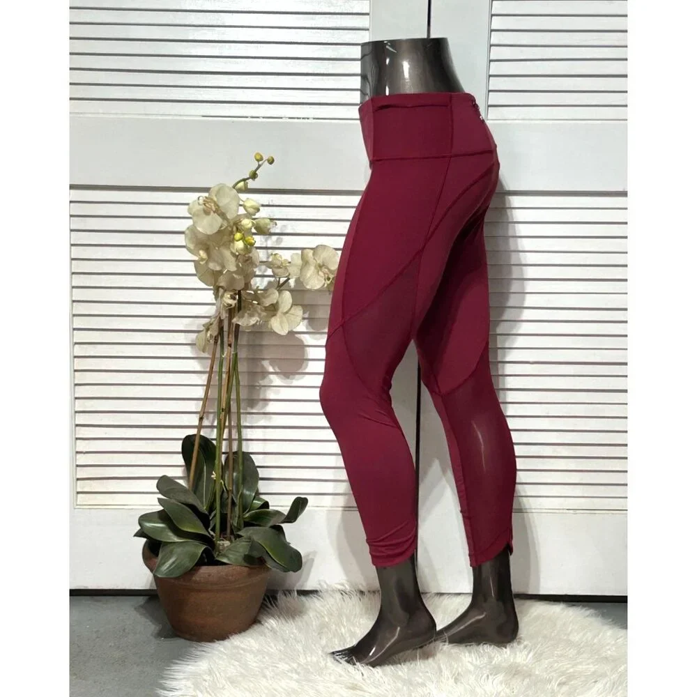 Lululemon Athletica Women's Burgundy Mid-Rise Mesh Panel Leggings Size 10 3086 - Picture 3 of 10